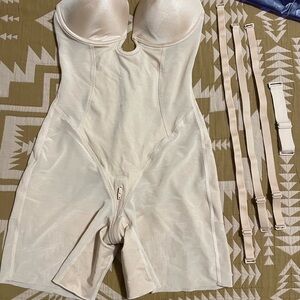 Shapellx Boot-Yeah MeshSmooth Deep Plunge Bodysuit Shapewear in Beige